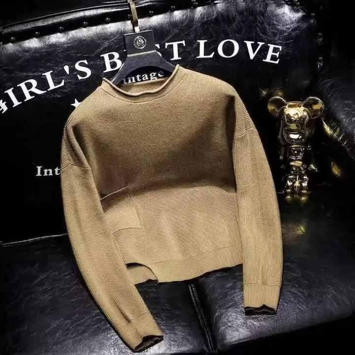 Women's short-cut knitted sweater with irregular hem and round neckline Mune Fashion