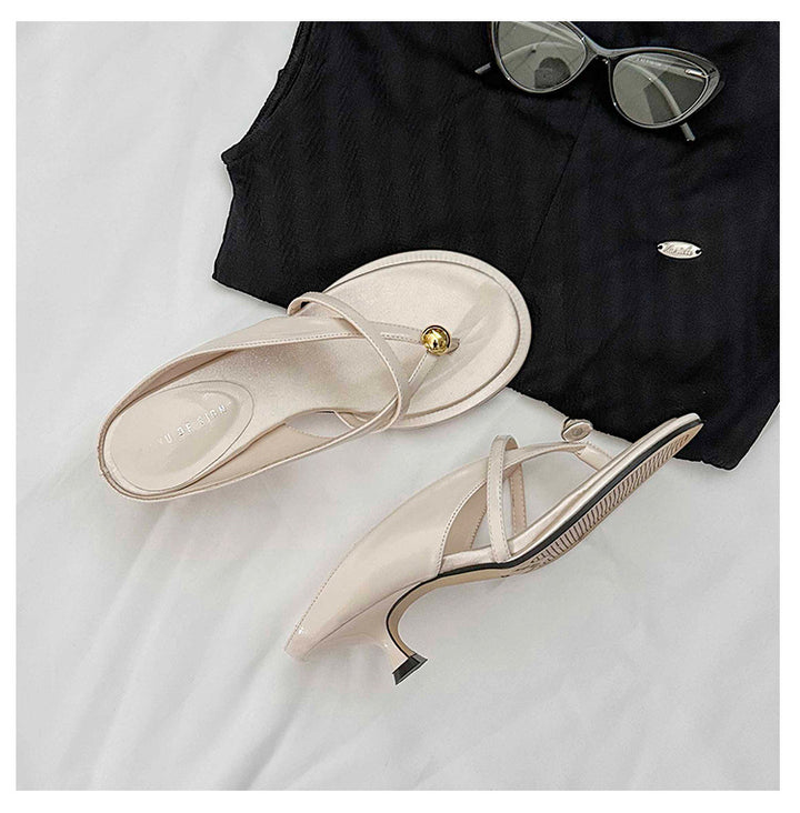Ladies Elegant Mule Sandal with Toe Ring, Filigree Straps and Sculpted Kitten Heel Mune Fashion