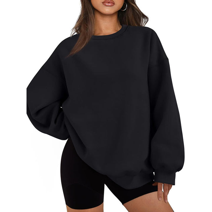 Women's oversized crew neck sweatshirt with dropped shoulder, soft fleece lining, and ribbed cuffs Mune Fashion