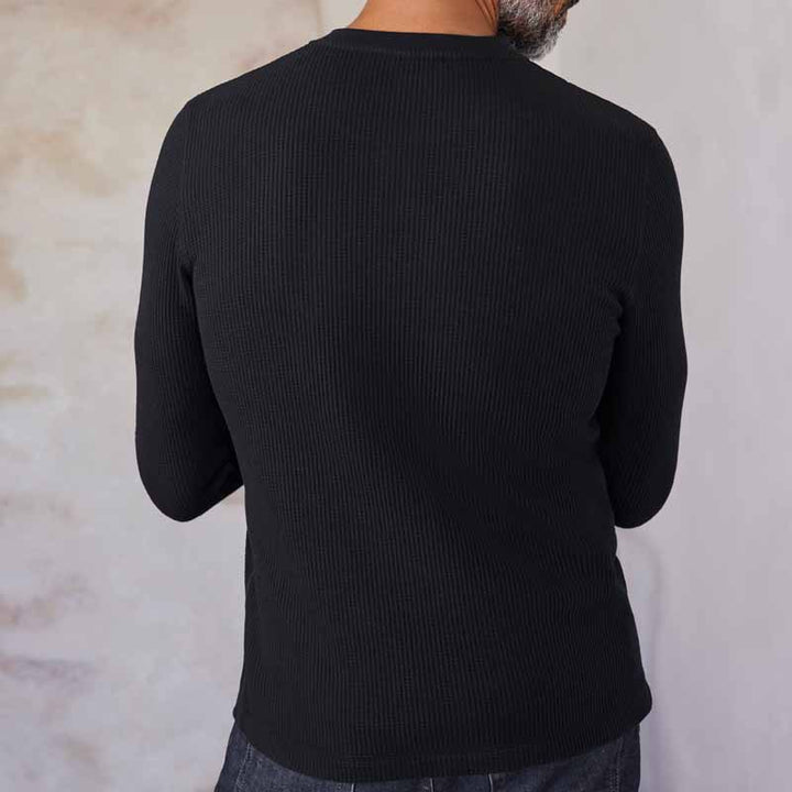 Men's Long Sleeve Waffle Knit Henley Shirt made of Thermal Cotton Blend Mune Fashion