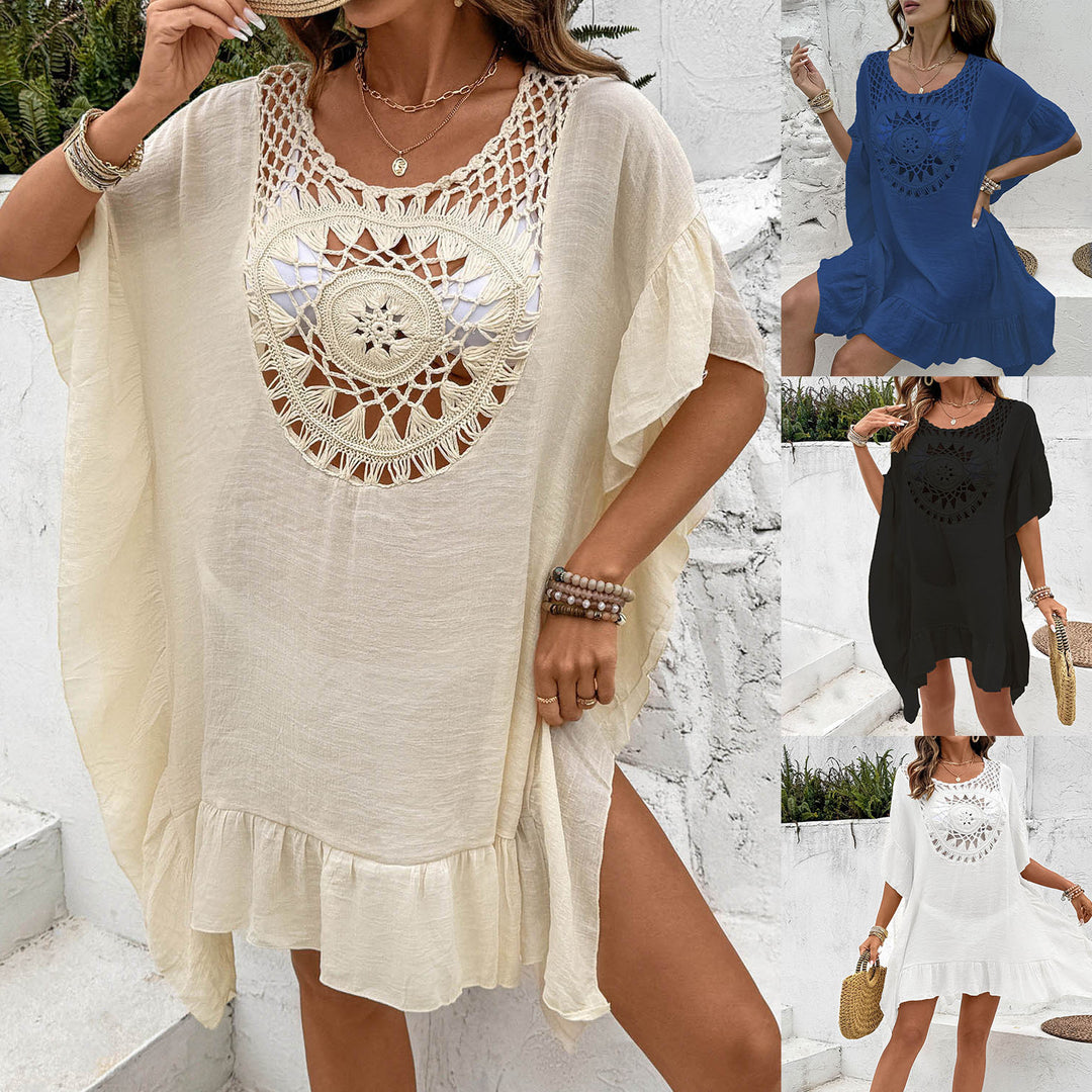 Women's Casual Crochet Beach Cover-Up with Ruffles Mune Fashion
