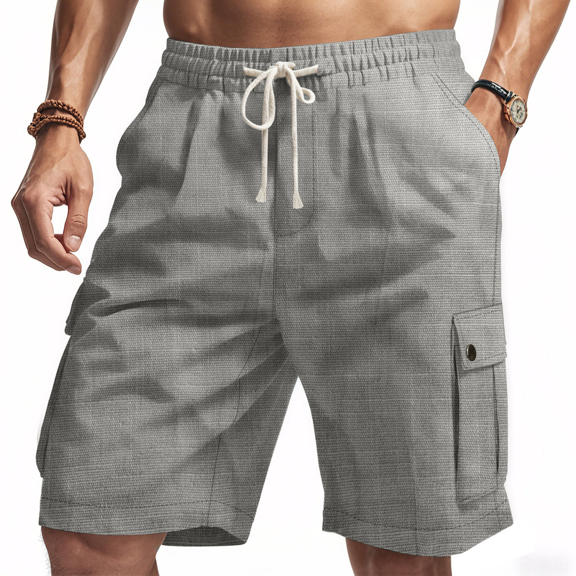 Men's non-utilitarian cargo shorts with elastic waistband, drawstring and patched flap pockets Mune Fashion