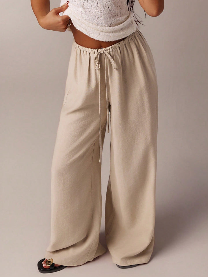 Ladies Wide Relax Pants made of Viscose-Linen Blend with Elastic Waistband and Drawstring Mune Fashion