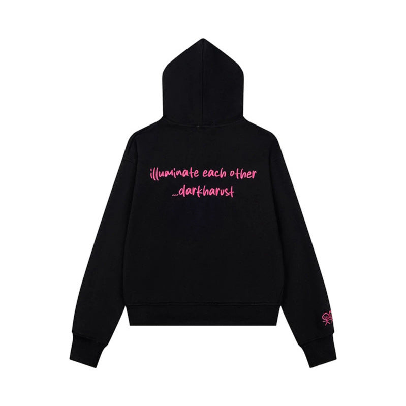 Women's Hoodie Sweat Jacket with Oversized Zipper and Minimalist Embroidery Mune Fashion