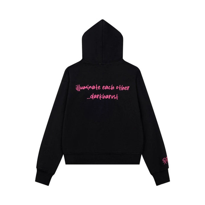 Women's Hoodie Sweat Jacket with Oversized Zipper and Minimalist Embroidery Mune Fashion