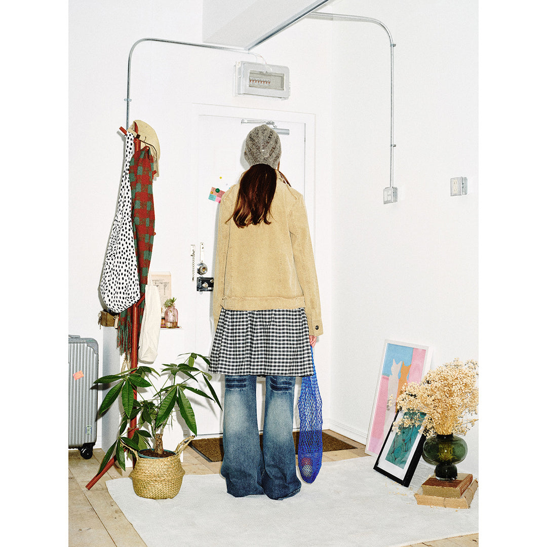 Women's short cord jacket with fringing, shirt collar and flap pockets Mune Fashion