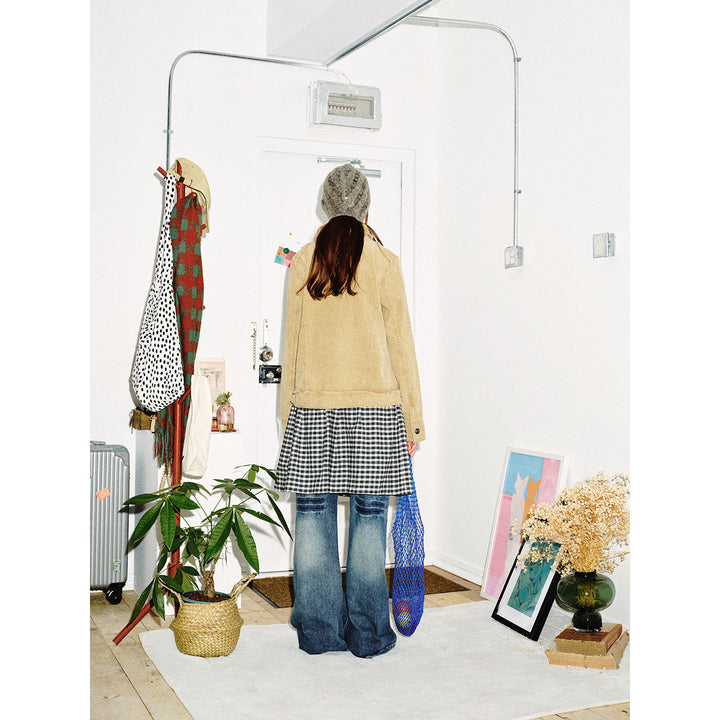 Women's short cord jacket with fringing, shirt collar and flap pockets Mune Fashion