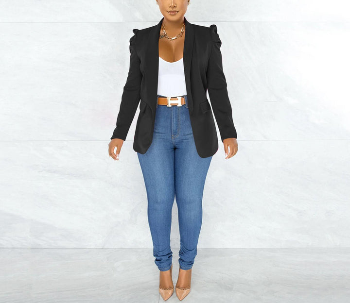 Women's tailored blazer with structured shoulder details and open lapel Mune Fashion