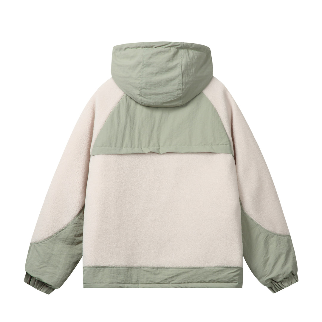 Unisex Boxy Fleece Jacket with Hood and Contrasting Nylon Inserts Mune Fashion