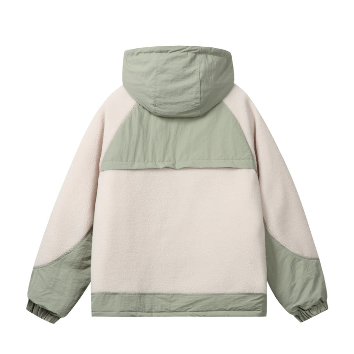 Unisex Boxy Fleece Jacket with Hood and Contrasting Nylon Inserts Mune Fashion