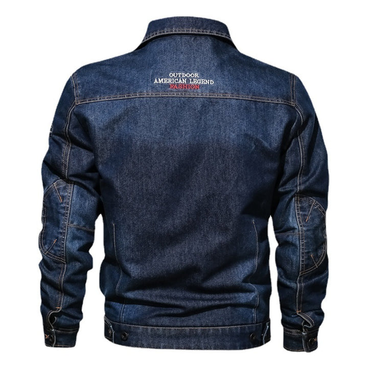 Men's denim trucker jacket made from cotton mix with contrasting seams and chest flap pockets Mune Fashion