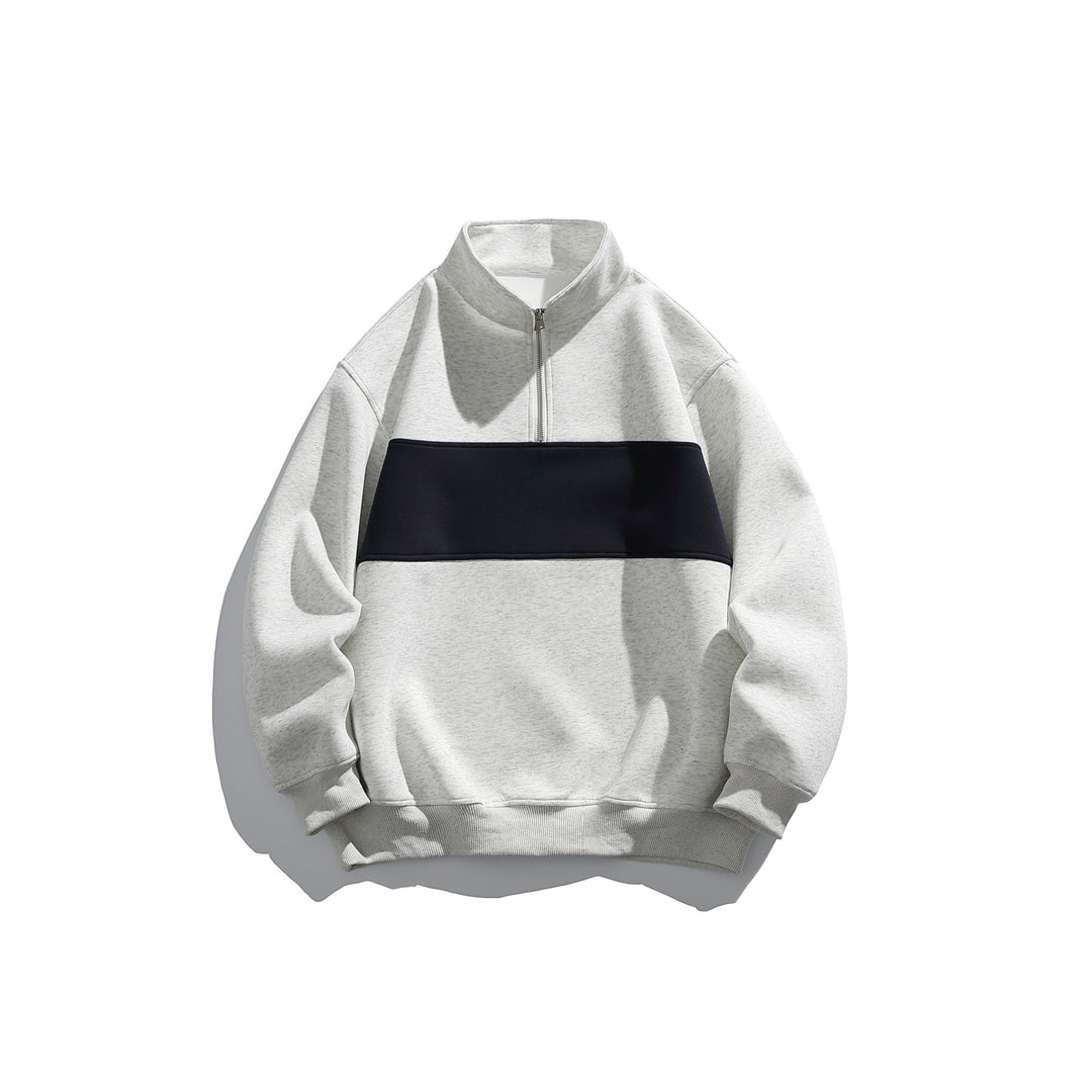 Unisex half-zip sweatshirt with high stand-up collar, boxy cut and colorblock panel Mune Fashion