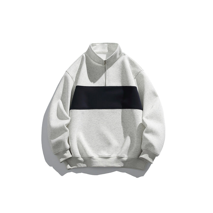 Unisex half-zip sweatshirt with high stand-up collar, boxy cut and colorblock panel Mune Fashion