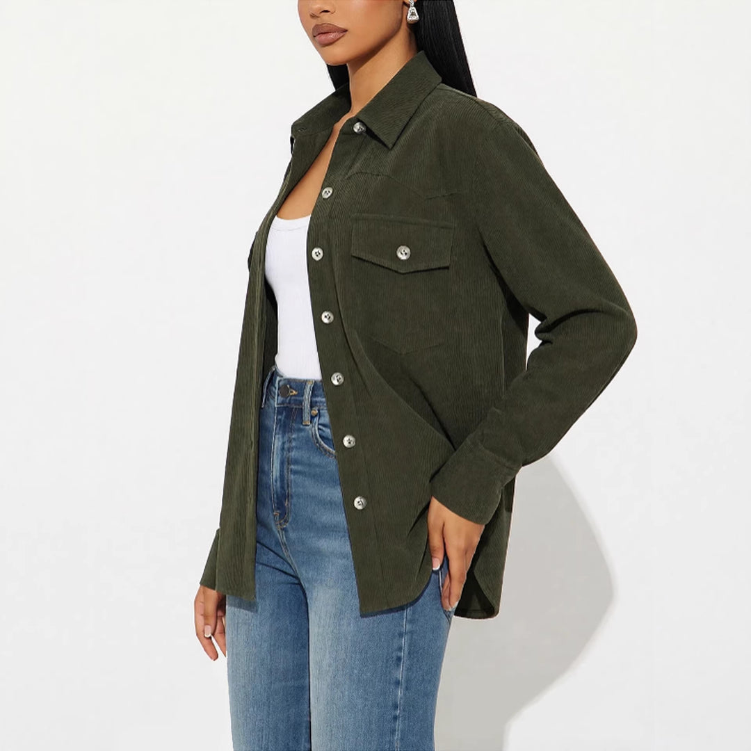 Women’s Cord Overshirt in Relaxed Fit with Patch Chest Pockets and Button Placket Mune Fashion