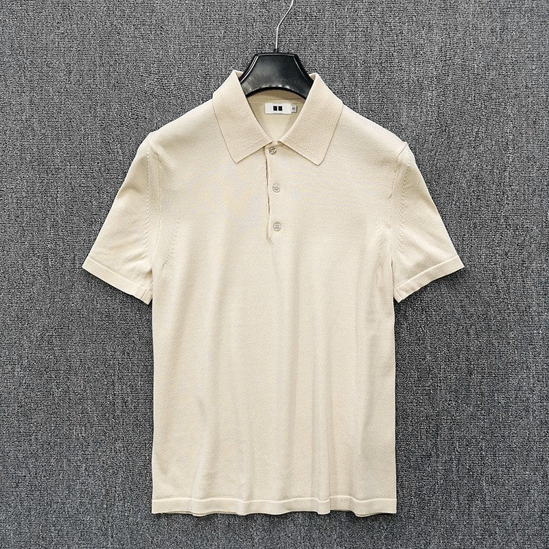 Men's Fine Knit Polo Shirt with Short Sleeves and Fine Button Placket Mune Fashion