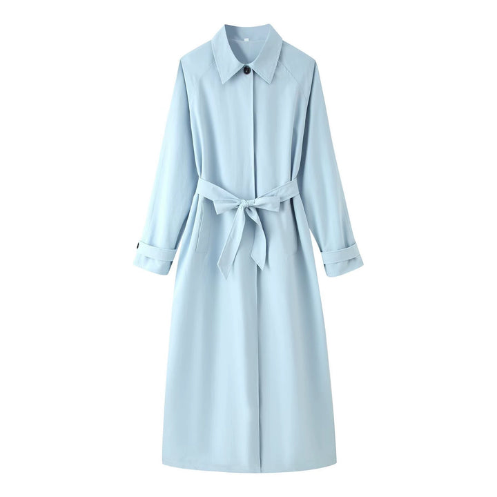 Women's Lightly Tailored Trench Coat with Concealed Button Placket and Tie Belt Mune Fashion