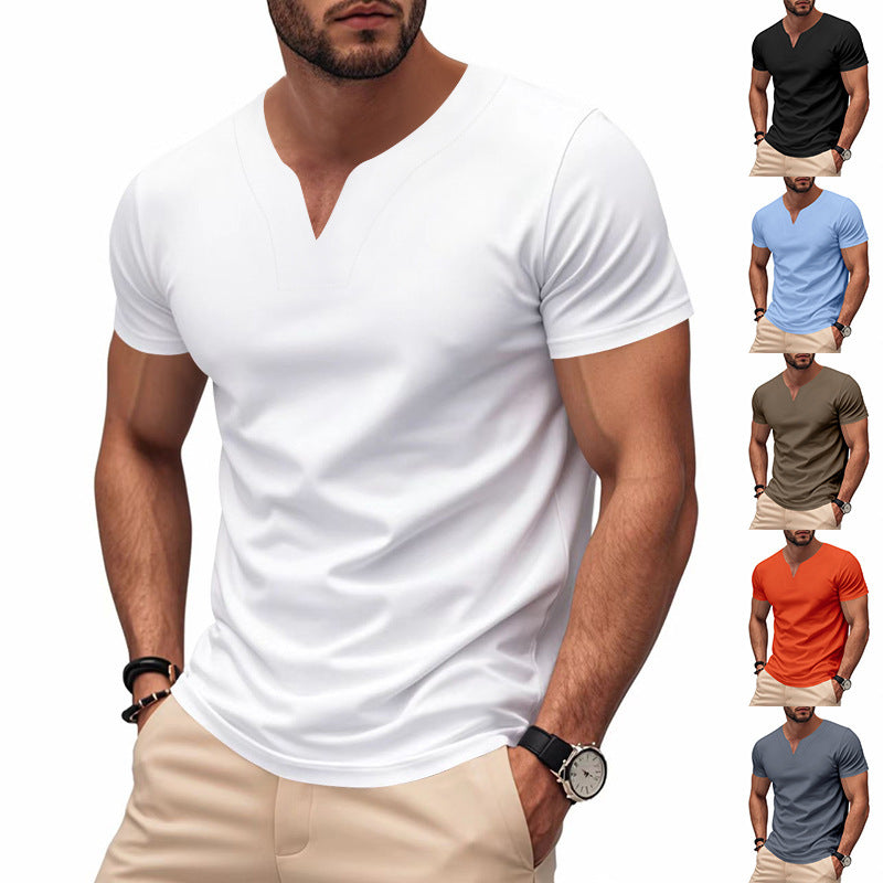 Men's slim-fit short-sleeve shirt with embedded V-notch and decorative stitching Mune Fashion