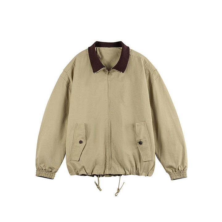 Men's Boxy Zip Transition Jacket made of durable canvas with contrasting knit collar, drawstring and flap pockets Mune Fashion