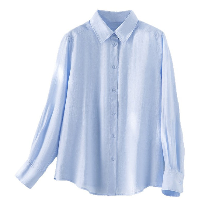 Women Lightweight Oversized Linen Blouse Shirt with Classic Collar and Continuous Button Placket Mune Fashion