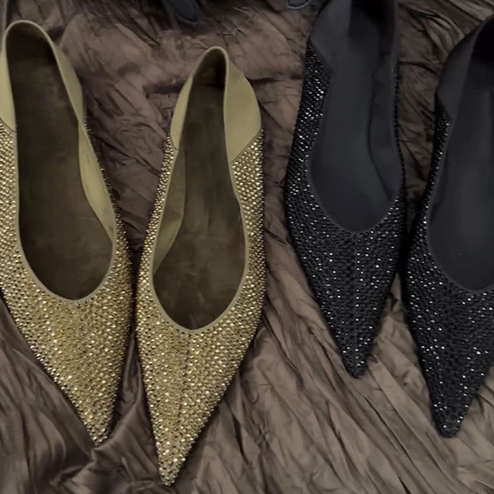 Women's Elegant Pointed Toe Slippers with Crystal Decoration and Padded Comfort Insole Mune Fashion