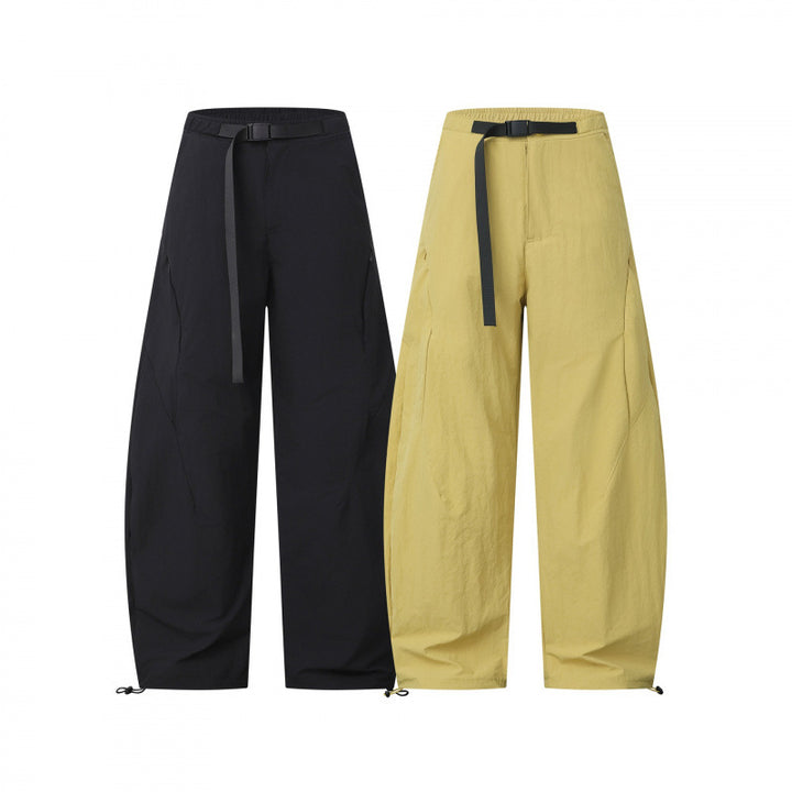 Women's Loose Cargo Pants with Drawstring Waist, Integrated Woven Belt, and Adjustable Cord Closures Mune Fashion