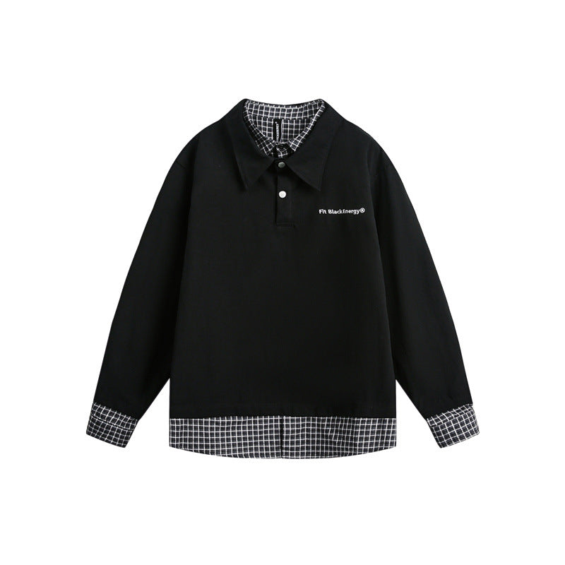 Men's oversized polo with layered look, checkered shirt lining and shirt collar Mune Fashion