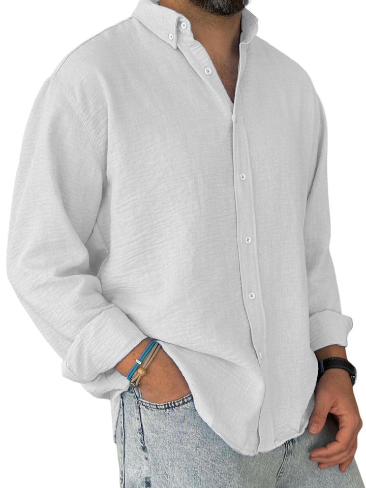 Men's nan lightweight cotton-linen shirt with button-down collar and relaxed fit Mune Fashion