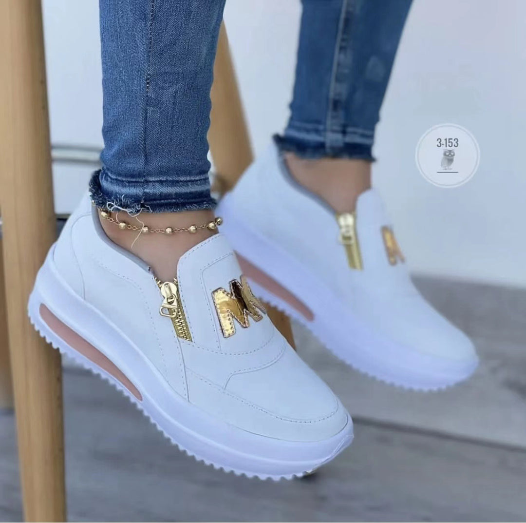 Women's Slip-On Platform Sneaker with decorative metal zipper and logo application Mune Fashion