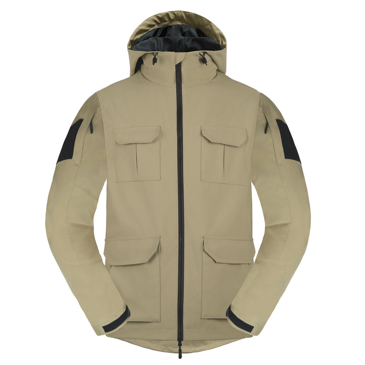 Men's  weatherproof hooded utility parka with flap chest pockets and sleeve patch panels Mune Fashion