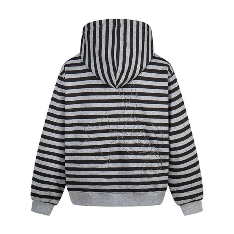 Women's oversized striped hooded sweatshirt jacket with full-length zipper and typographic front print Mune Fashion
