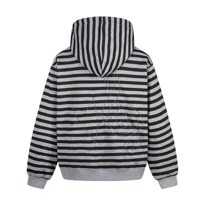 Women's oversized striped hooded sweatshirt jacket with full-length zipper and typographic front print Mune Fashion