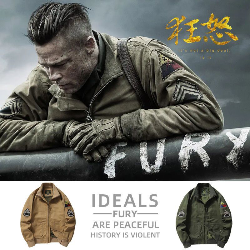Men's canvas bomber jacket in worker blouson style with badge patches and ribbed collar Mune Fashion