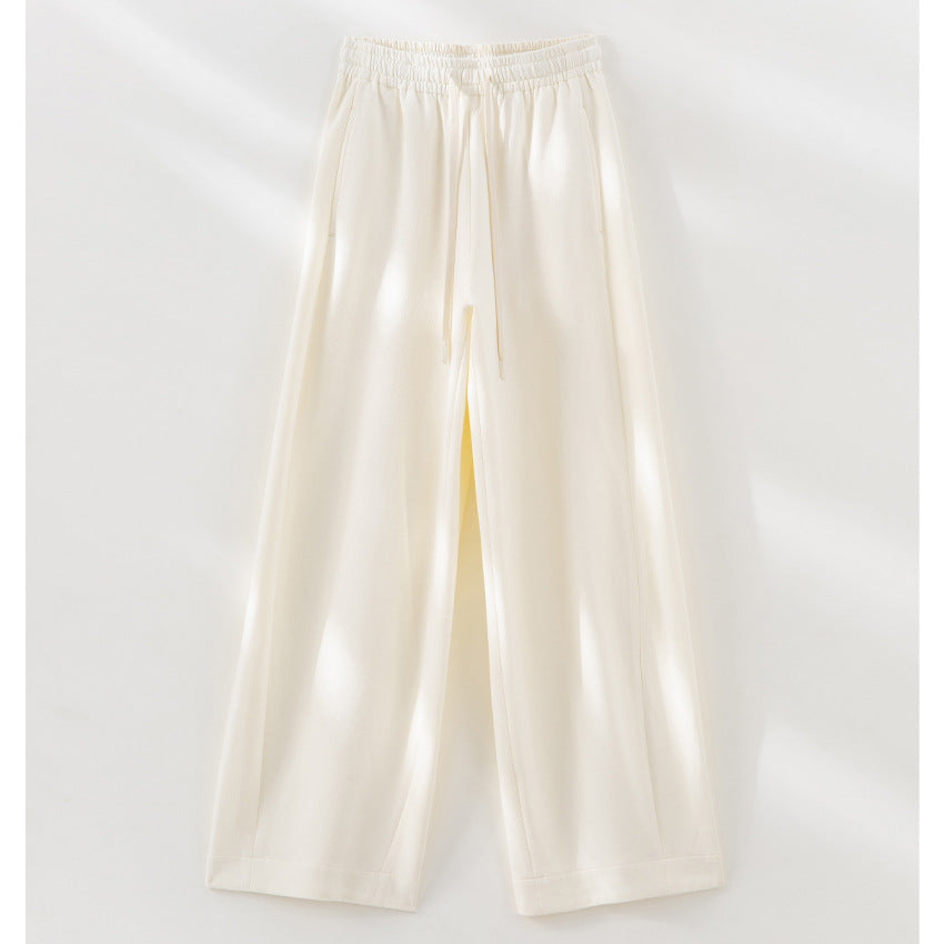 Ladies Wide High-Waist Lounge Pants made of soft cotton blend with elastic waistband and drawstring Mune Fashion
