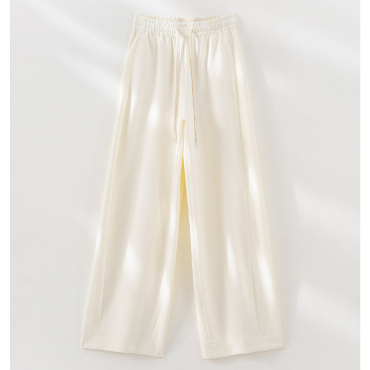 Ladies Wide High-Waist Lounge Pants made of soft cotton blend with elastic waistband and drawstring Mune Fashion