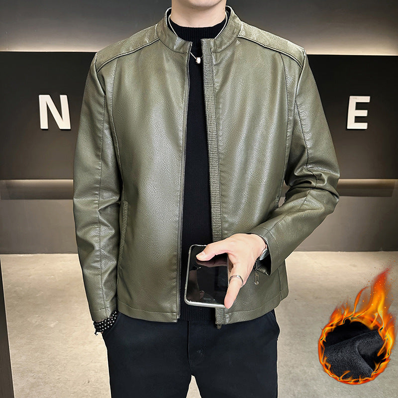 Men's Fashion Faux Leather Jacket with High Collar Mune Fashion