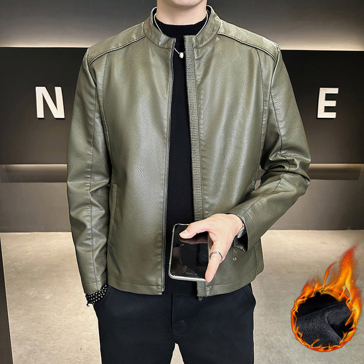 Men's Fashion Faux Leather Jacket with High Collar Mune Fashion