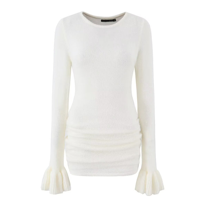 Women's figure-hugging fine knit sweater with gathered waist and flounce sleeves Mune Fashion