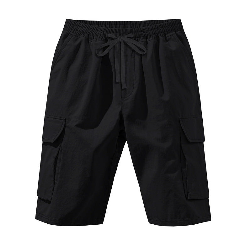 Men's knee-length utility shorts made of lightweight cotton blend with elastic drawstring waistband and patch flap pockets Mune Fashion