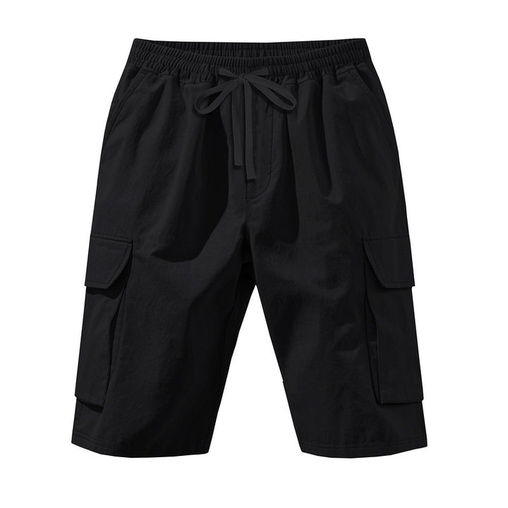 Men's knee-length utility shorts made of lightweight cotton blend with elastic drawstring waistband and patch flap pockets Mune Fashion