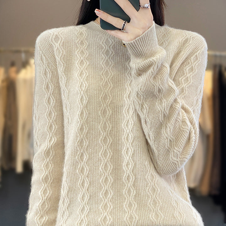 Women's cable pattern fine knit sweater with fine texture and boxy silhouette Mune Fashion