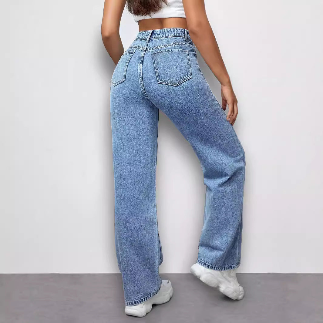Ladies High-Waist Loose-Fit Denim Pants with Side Butterfly Print Mune Fashion