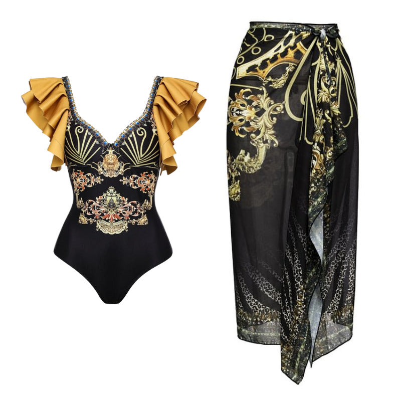 Women’s one-piece swimsuit with elegant design and matching wrap Mune Fashion