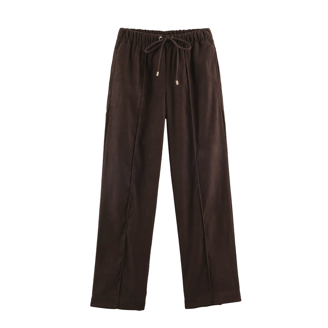 Women's Wide Velour Pants with Elastic Tunnel Drawstring and Crease Mune Fashion