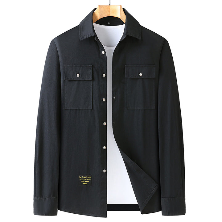 Men's Modern Slim-Fit Cotton Blend Shirt with Chest Pockets and Kent Collar Mune Fashion