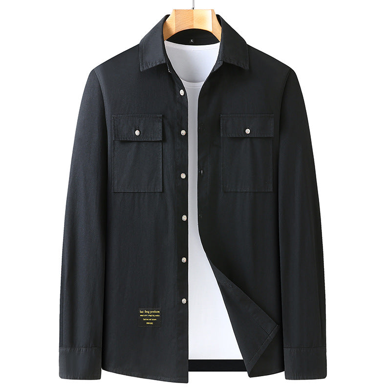 Men's Classic Long Sleeve Cotton Blend Shirt with Kent Collar and Patch Chest Pockets Mune Fashion