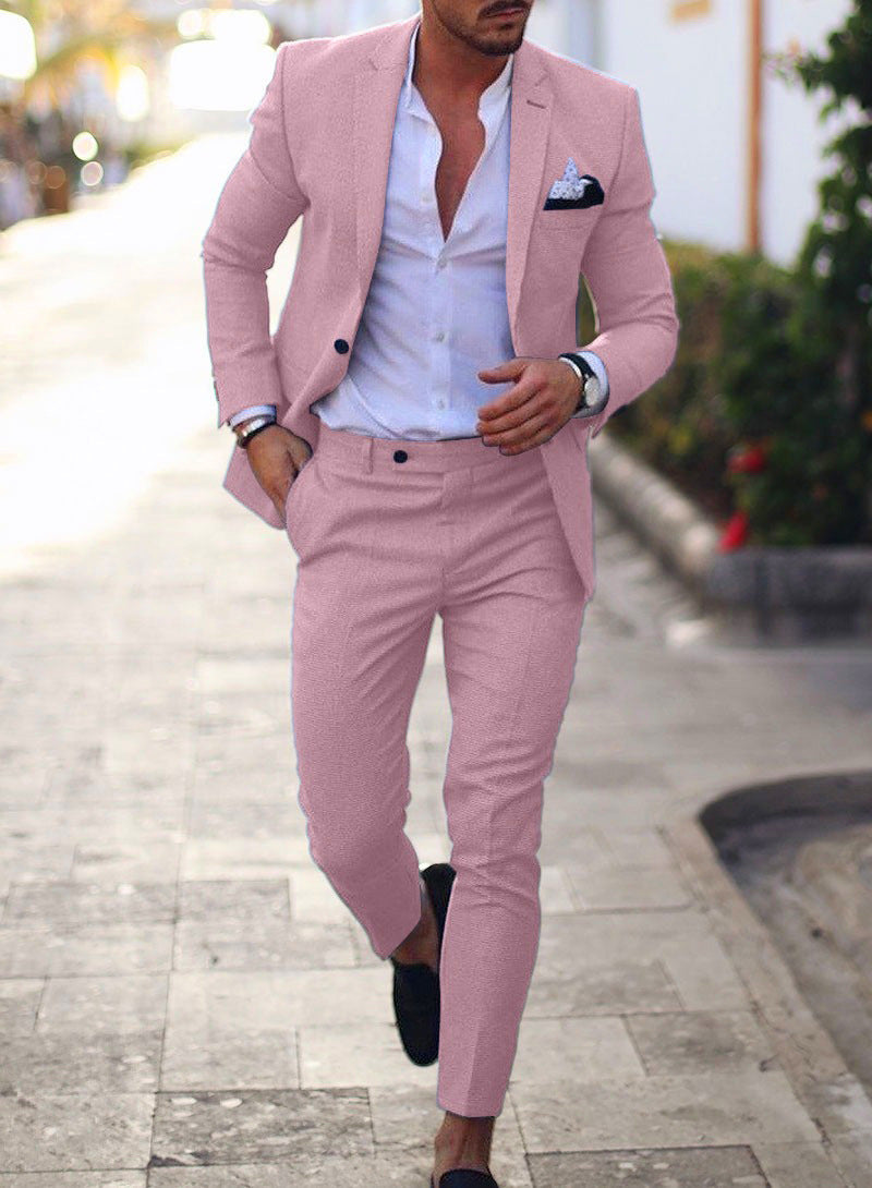 Men's tailored linen suit set with single-breasted blazer and slim chino pants Mune Fashion