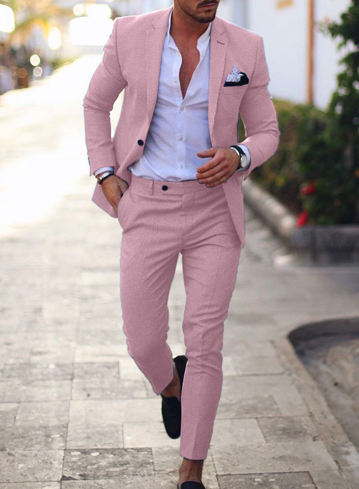 Men's tailored linen suit set with single-breasted blazer and slim chino pants Mune Fashion