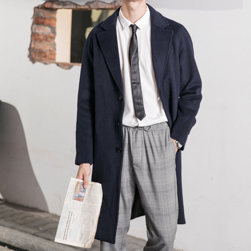 Men's Tailored Wool Blend Overcoat with Classic Lapels and Straight Cut Mune Fashion