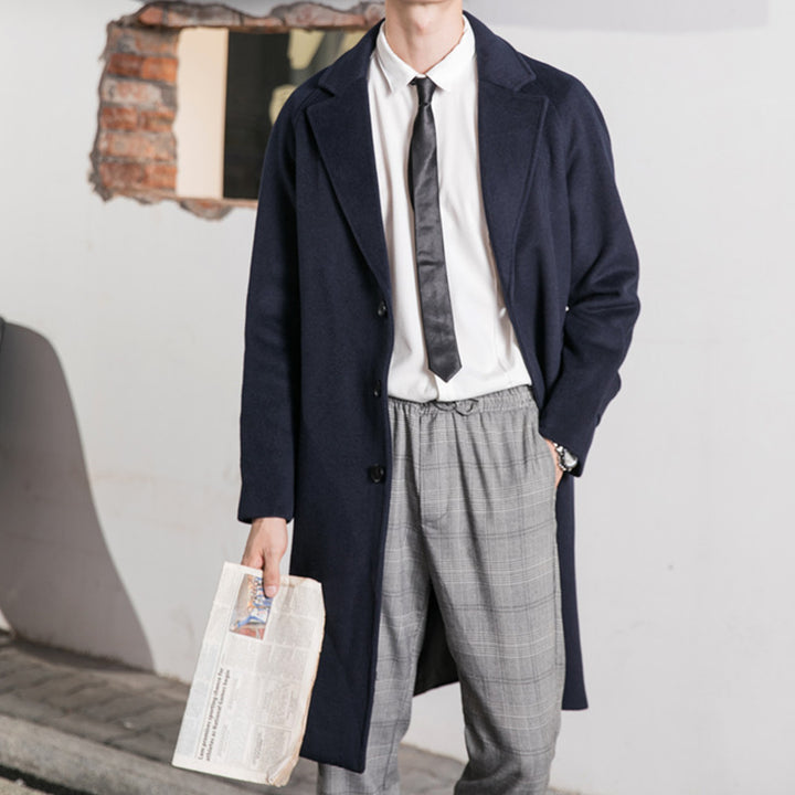 Men's Tailored Wool Blend Overcoat with Classic Lapels and Straight Cut Mune Fashion
