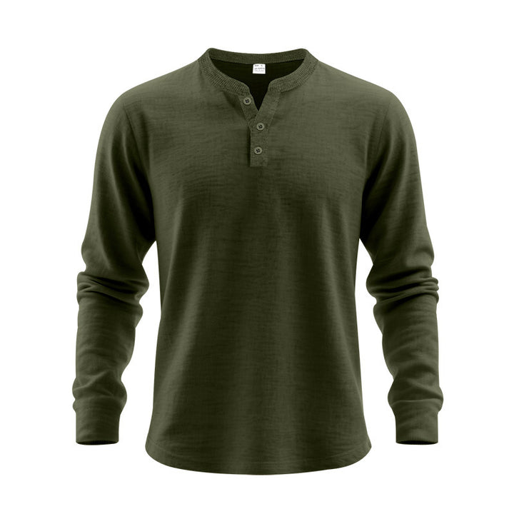 Men's Nano Structured Henley Long Sleeve Shirt with Thermal Waffle Texture, Ribbed Stand Collar and Body Friendly Cut Mune Fashion